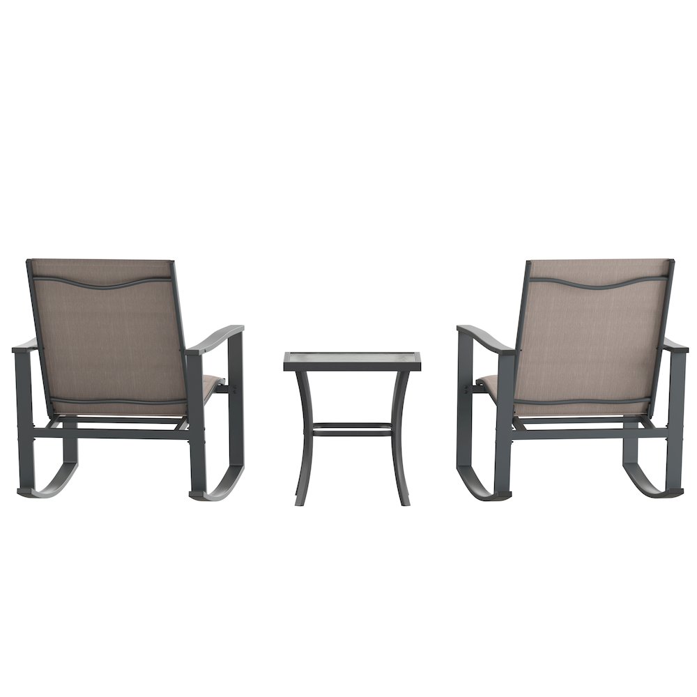 Modern 3 Piece Outdoor Rocking Chairs and Table Set. Picture 9