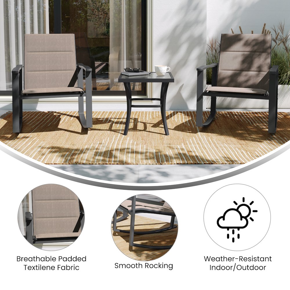 Modern 3 Piece Outdoor Rocking Chairs and Table Set. Picture 4