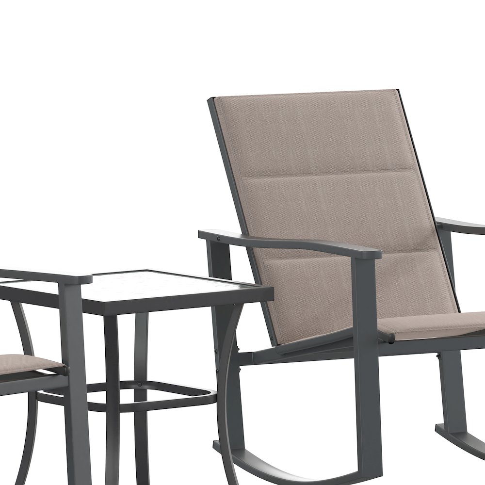 Modern 3 Piece Outdoor Rocking Chairs and Table Set. Picture 10