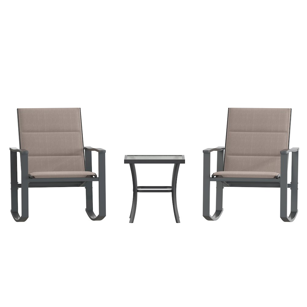 Modern 3 Piece Outdoor Rocking Chairs and Table Set. Picture 12
