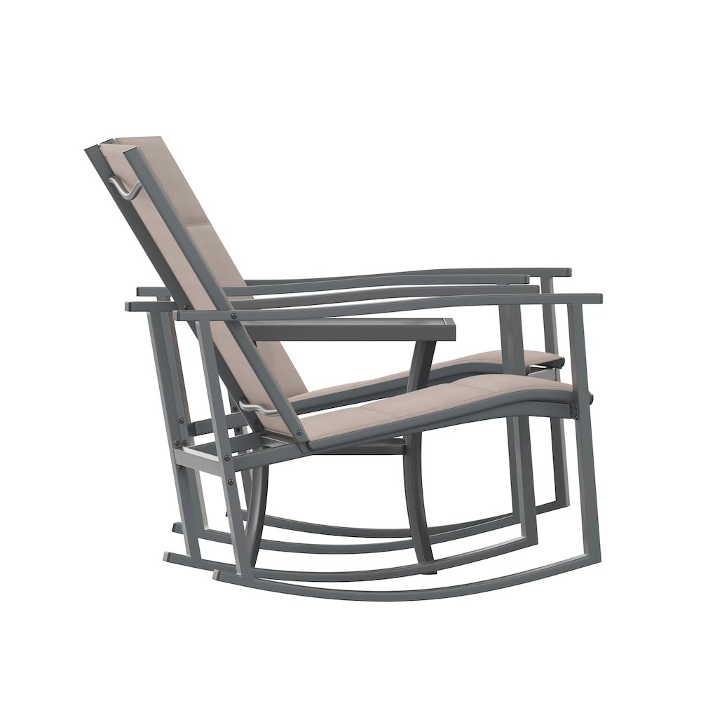 Modern 3 Piece Outdoor Rocking Chairs and Table Set. Picture 11