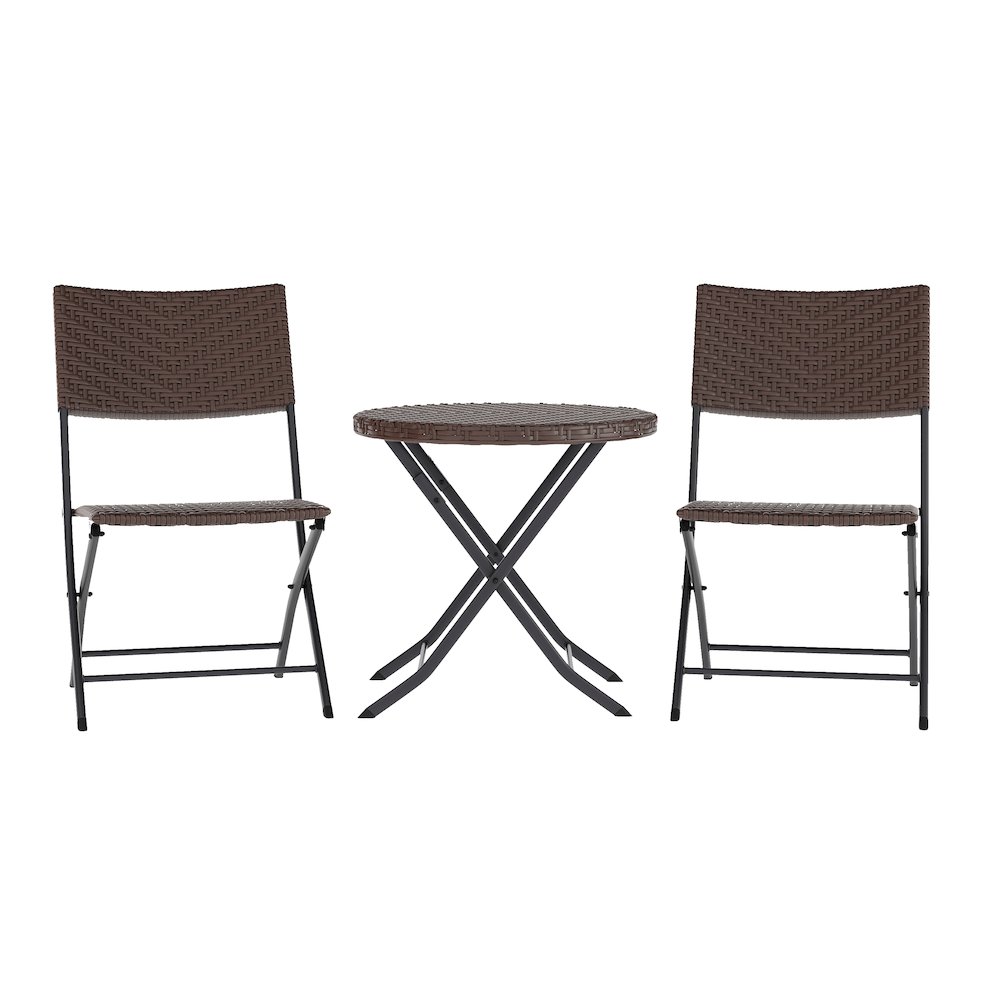 Modern 3 Piece Folding Bistro Table and Chairs Set, Brown. Picture 1