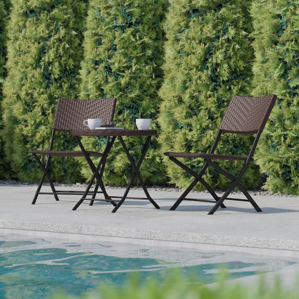 Modern 3 Piece Folding Bistro Table and Chairs Set, Brown. Picture 7