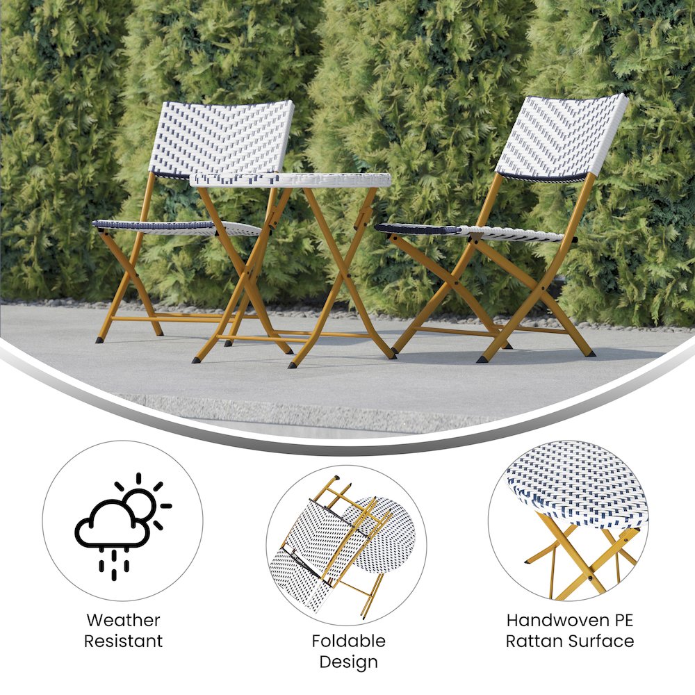 Modern 3 Piece Folding French Bistro Table and Chairs Set. Picture 4