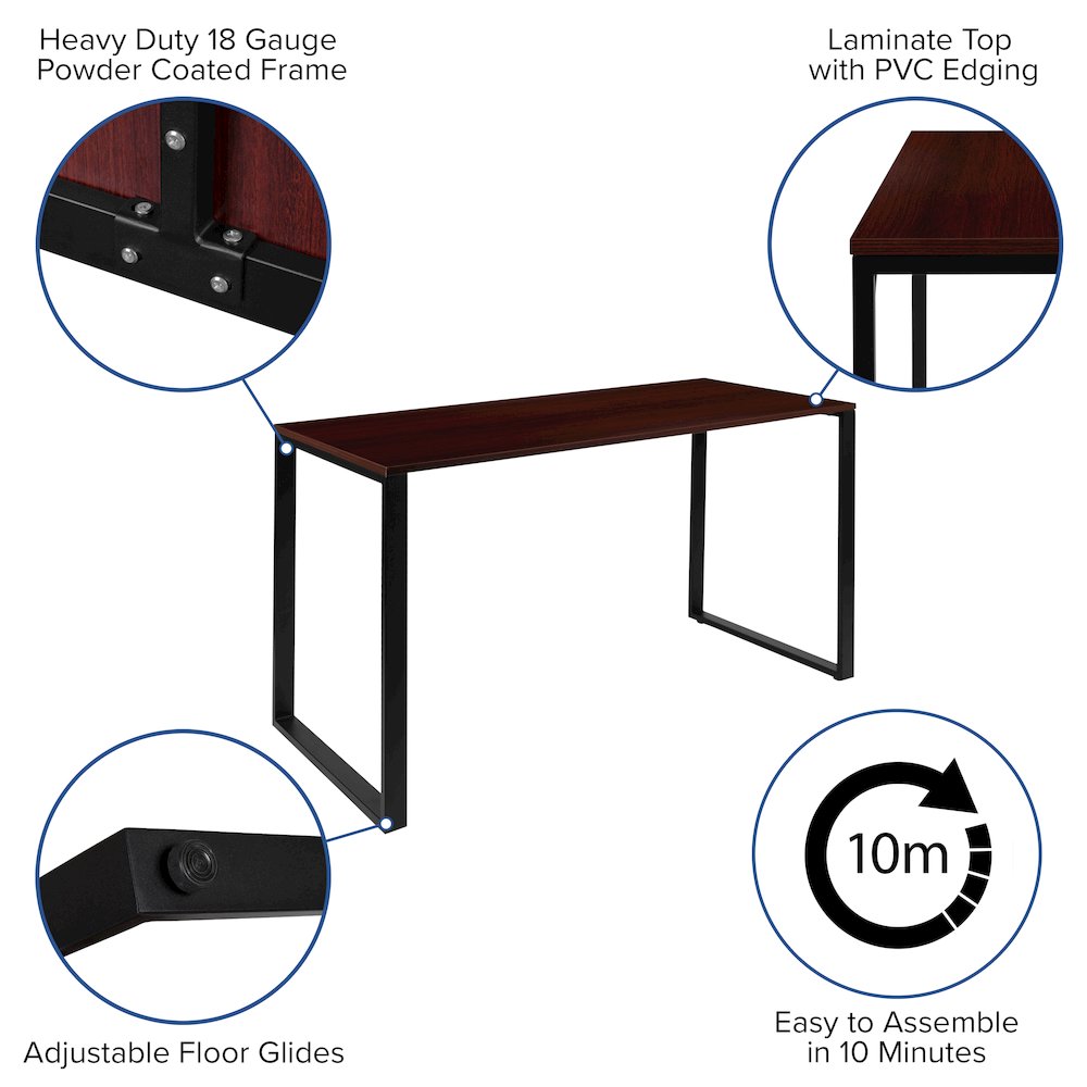 Desk Industrial Computer Desk Sturdy Home Office Desk - 55" Length-Mahogany. Picture 5