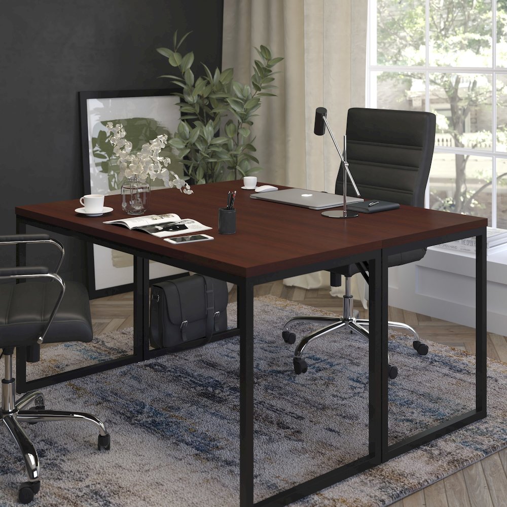 Desk Industrial Computer Desk Sturdy Home Office Desk - 55" Length-Mahogany. Picture 7