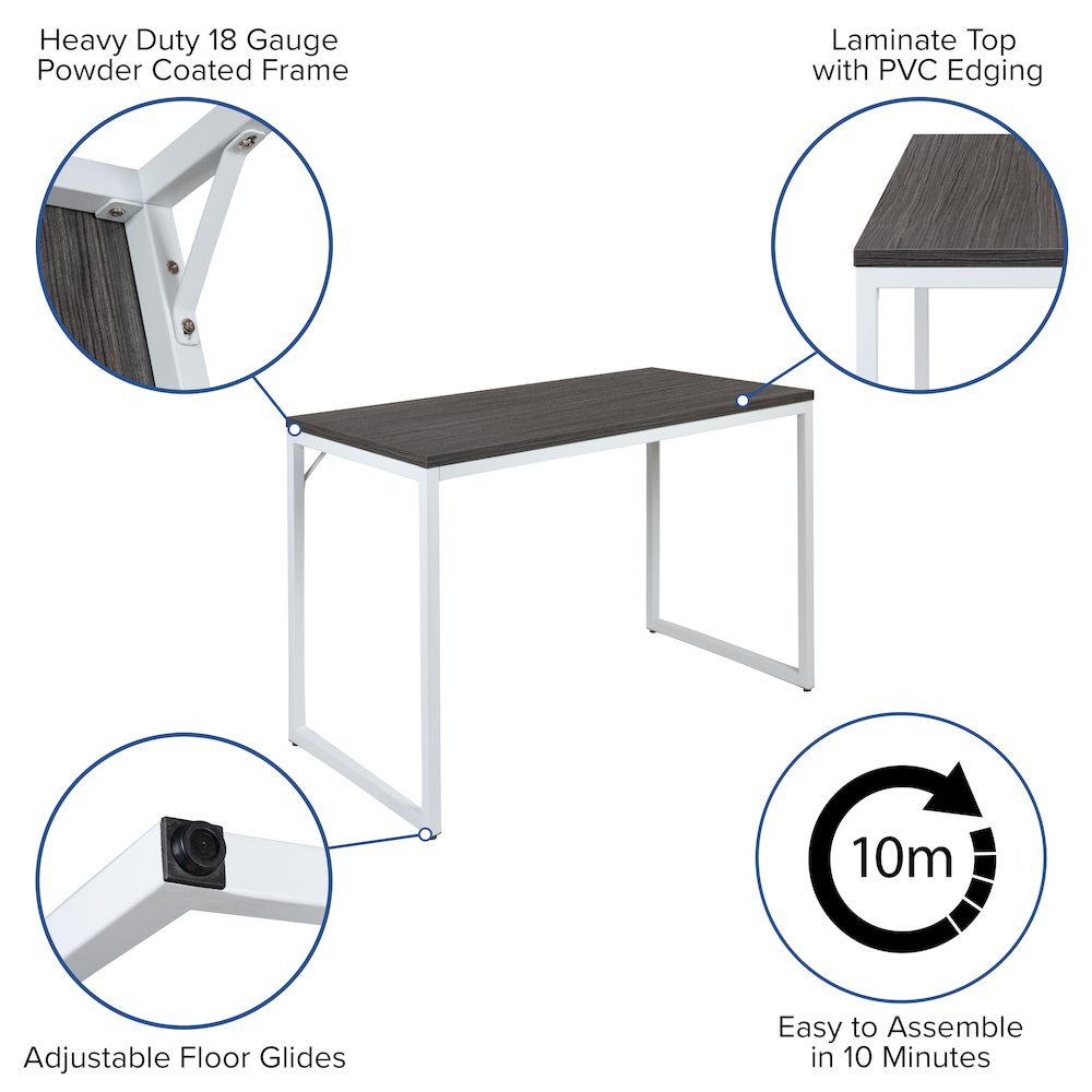 Tiverton Office Computer Desk and Home Office Desk - 47" Long (Gray/White). Picture 4