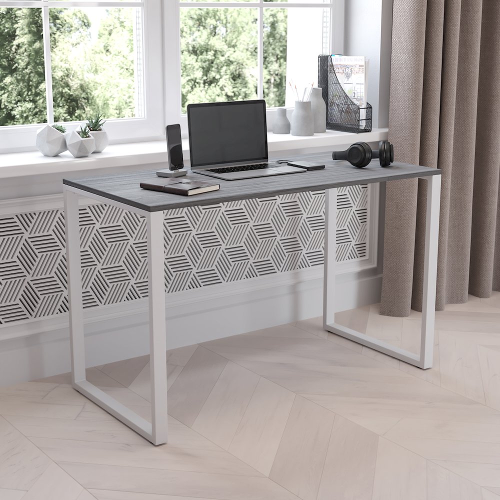 Tiverton Office Computer Desk and Home Office Desk - 47" Long (Gray/White). Picture 2