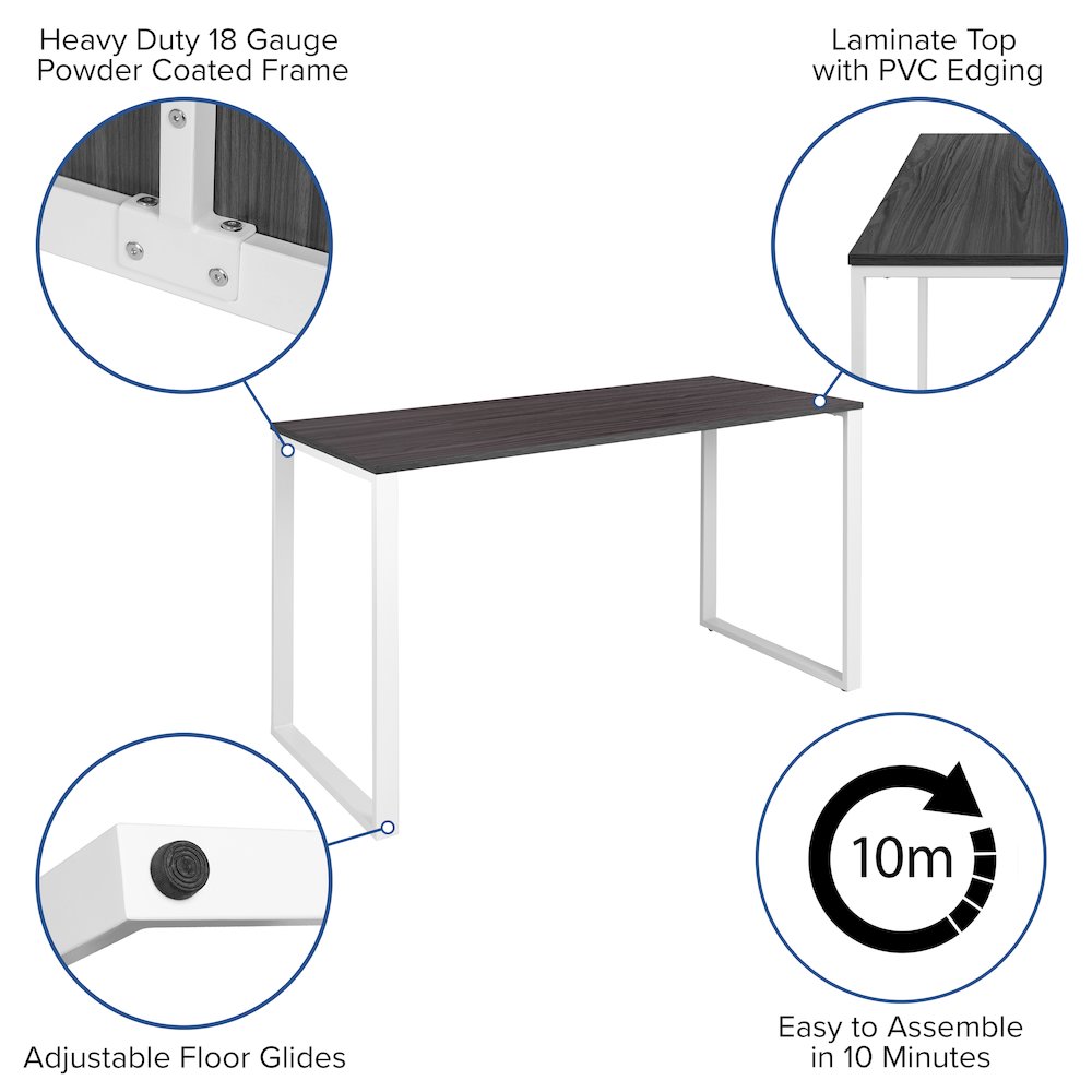 Desk Industrial Style Computer Desk Sturdy Home Office Desk - 55"L - Rustic Gray. Picture 4