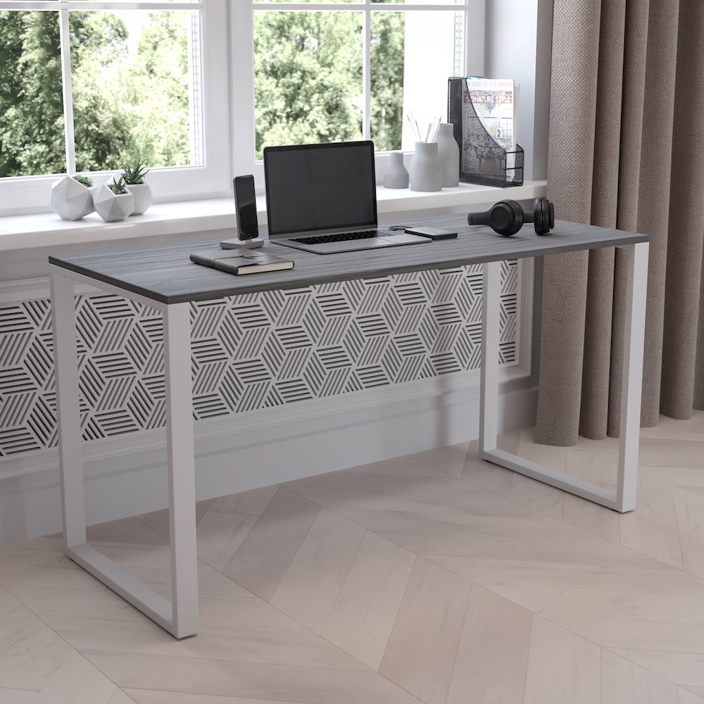 Desk Industrial Style Computer Desk Sturdy Home Office Desk - 55"L - Rustic Gray. Picture 2