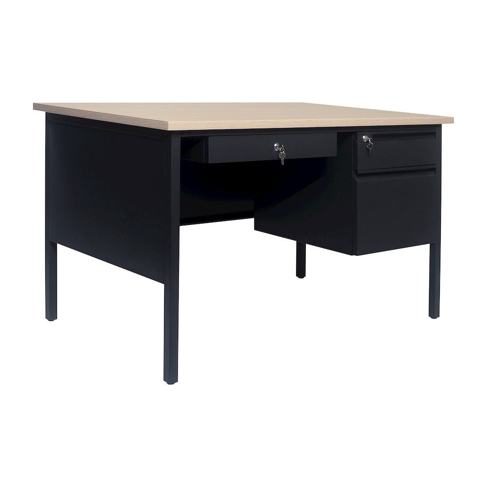 Contemporary 30x48 Commercial Grade Single Pedestal Desk with Drawers, White Oak. Picture 1