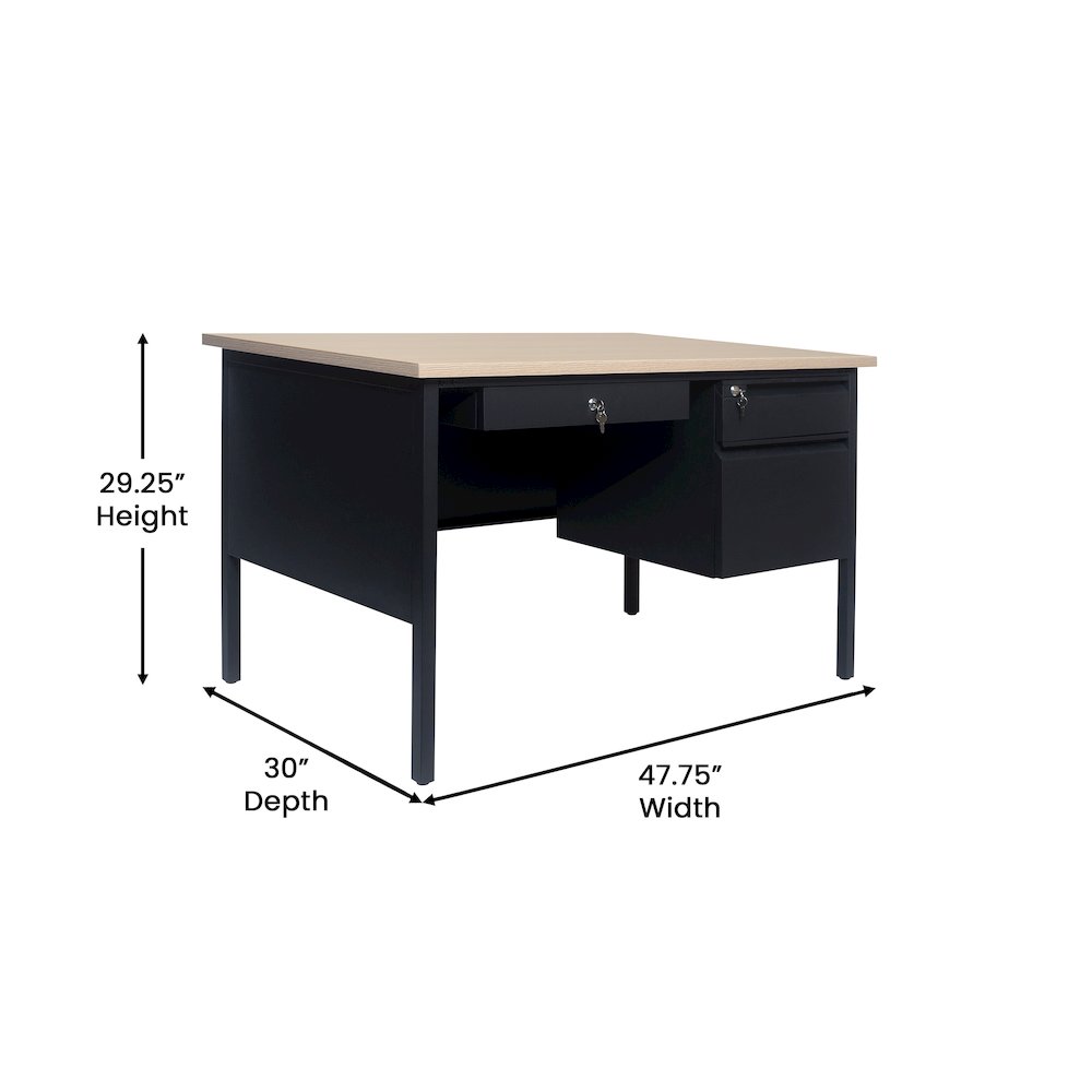 Contemporary 30x48 Commercial Grade Single Pedestal Desk with Drawers, White Oak. Picture 5