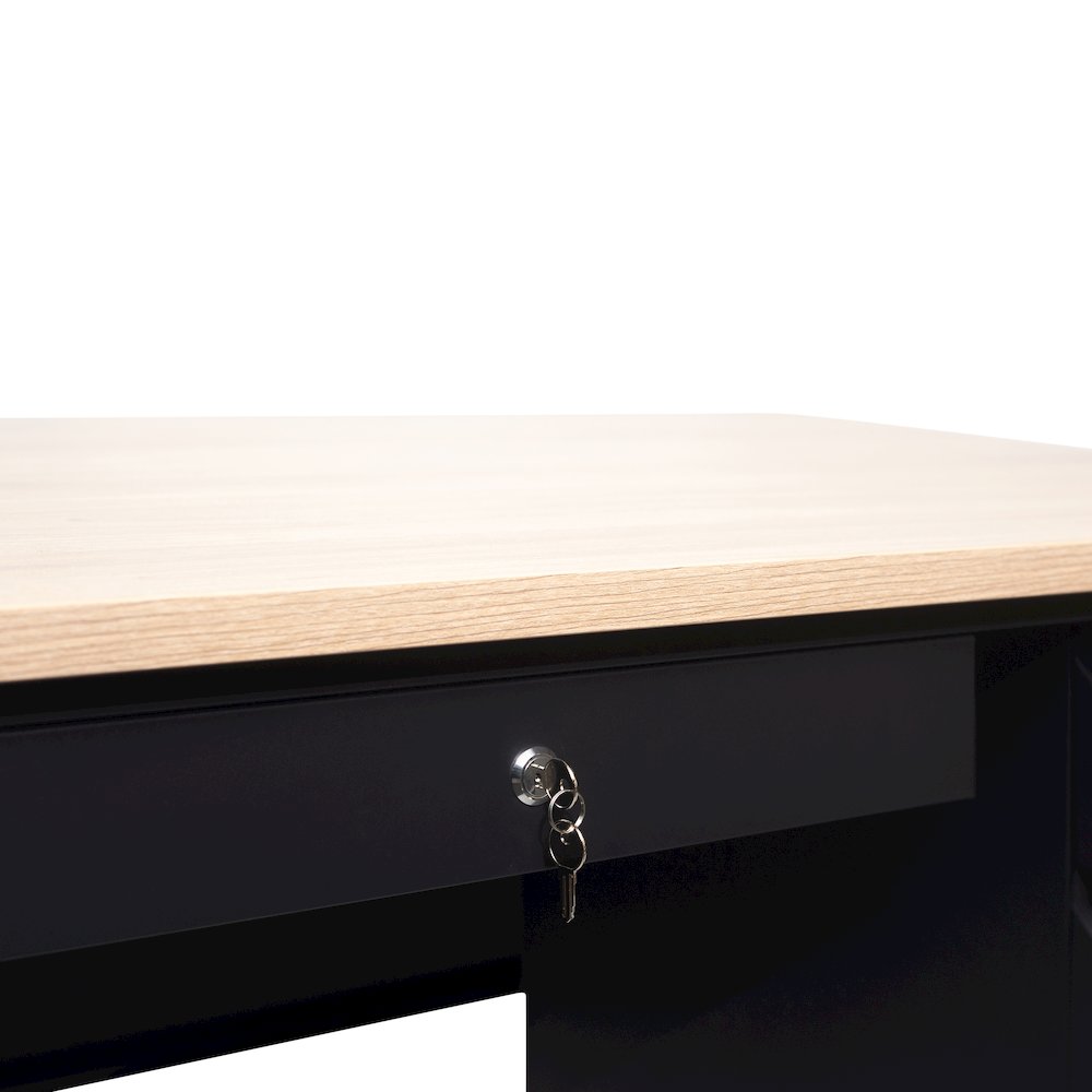 Contemporary 30x48 Commercial Grade Single Pedestal Desk with Drawers, White Oak. Picture 9
