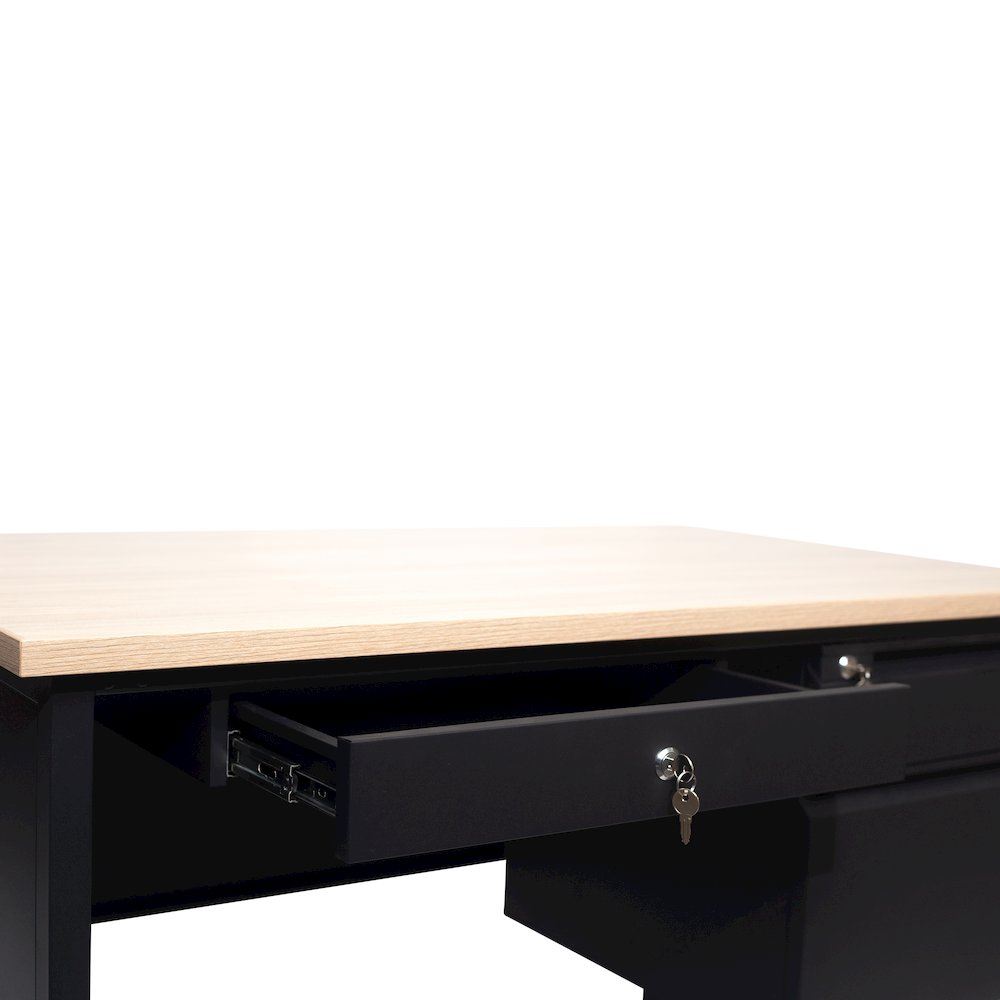 Contemporary 30x48 Commercial Grade Single Pedestal Desk with Drawers, White Oak. Picture 12