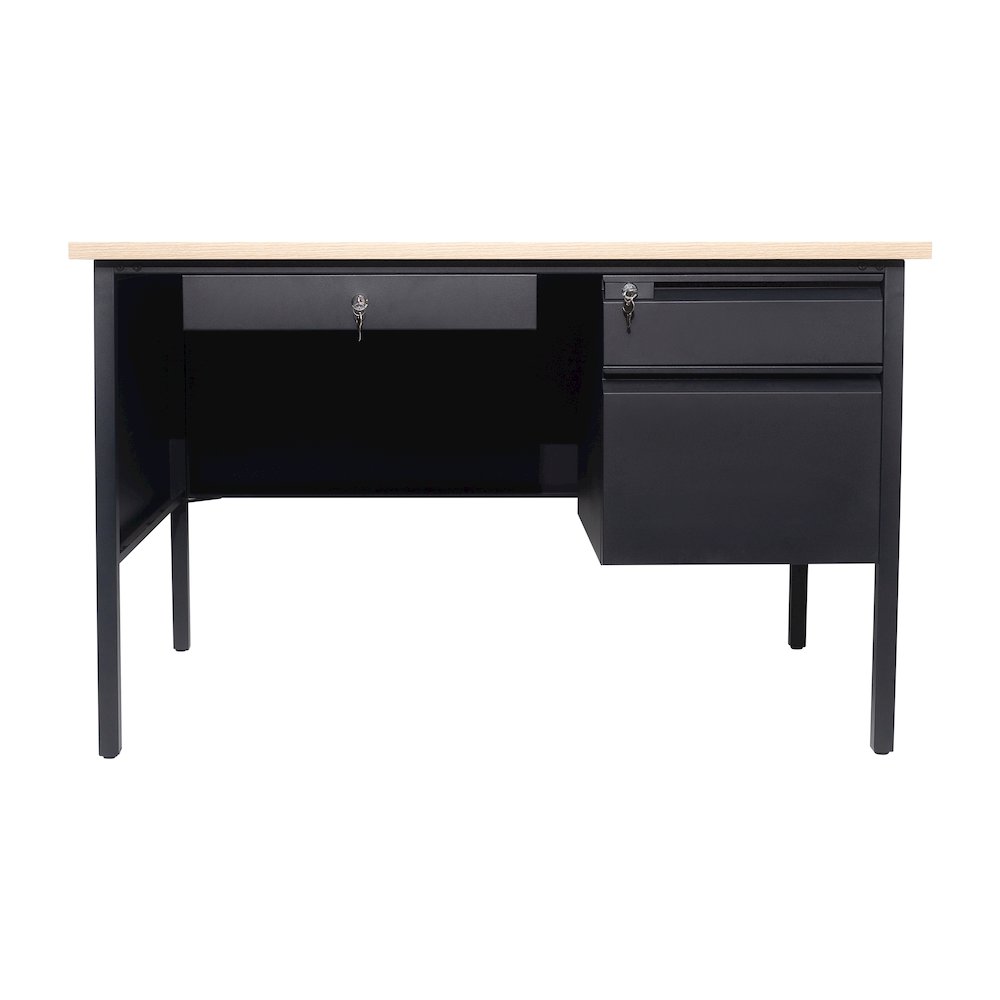 Contemporary 30x48 Commercial Grade Single Pedestal Desk with Drawers, White Oak. Picture 11