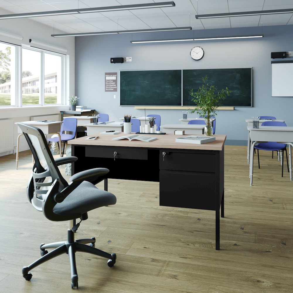 Contemporary 30x48 Commercial Grade Single Pedestal Desk with Drawers, White Oak. Picture 3