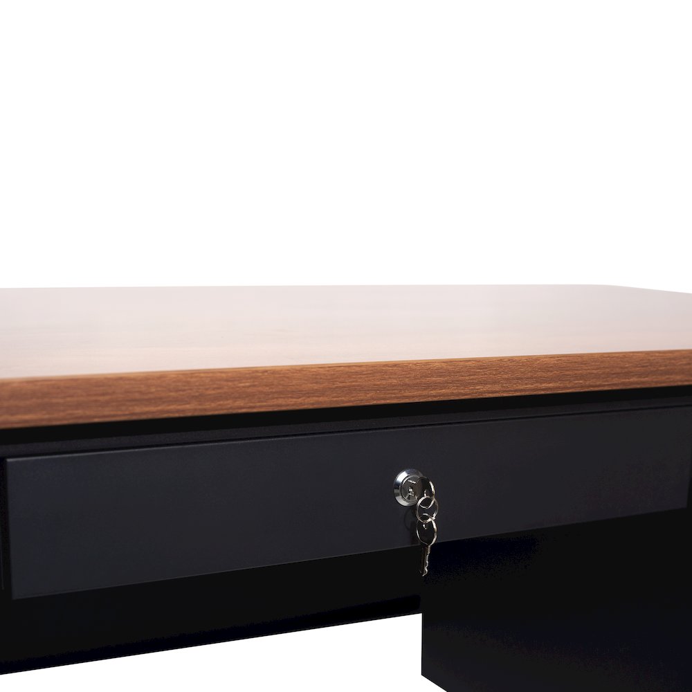 30x48 Right Side Single Pedestal Desk, 3 Locking Drawers, Walnut Top,Black Frame. Picture 9