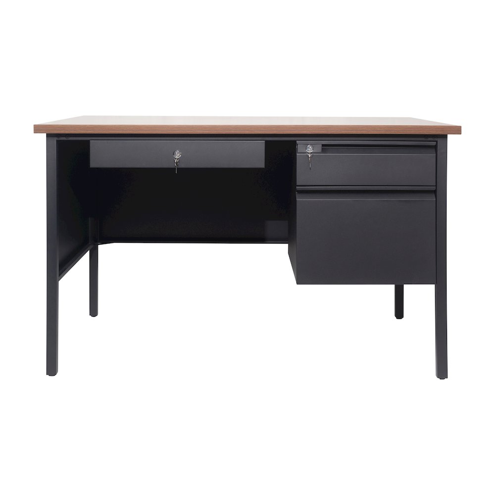 30x48 Right Side Single Pedestal Desk, 3 Locking Drawers, Walnut Top,Black Frame. Picture 11
