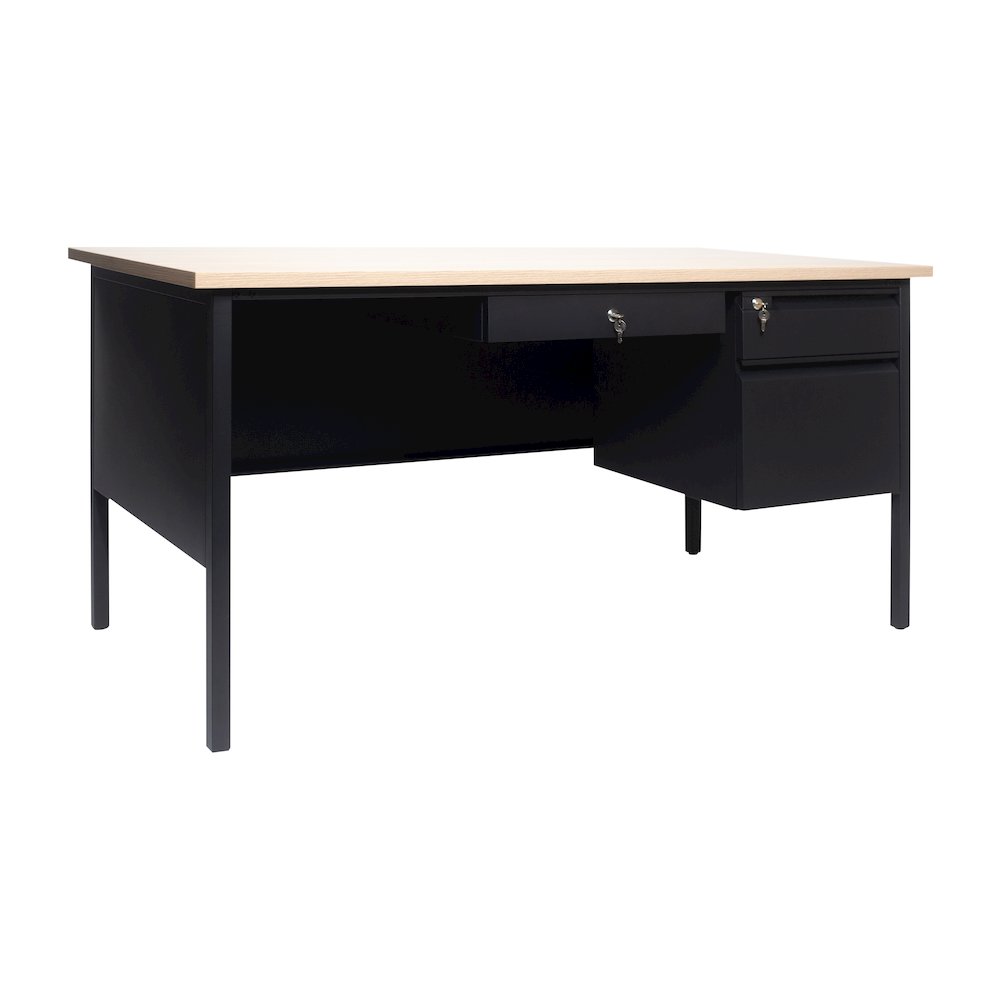 Contemporary 30x60 Commercial Grade Single Pedestal Desk with Drawers, White Oak. Picture 1