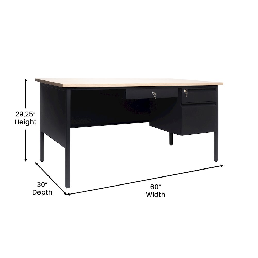 Contemporary 30x60 Commercial Grade Single Pedestal Desk with Drawers, White Oak. Picture 5