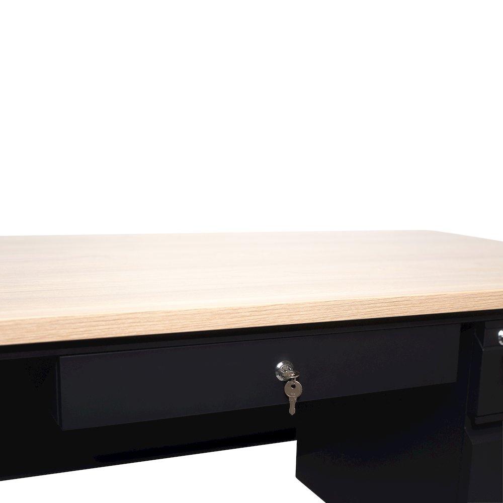Contemporary 30x60 Commercial Grade Single Pedestal Desk with Drawers, White Oak. Picture 9