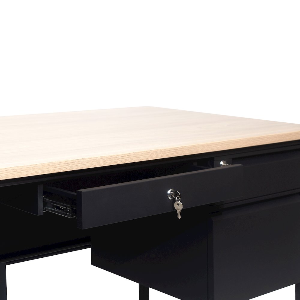 Contemporary 30x60 Commercial Grade Single Pedestal Desk with Drawers, White Oak. Picture 12