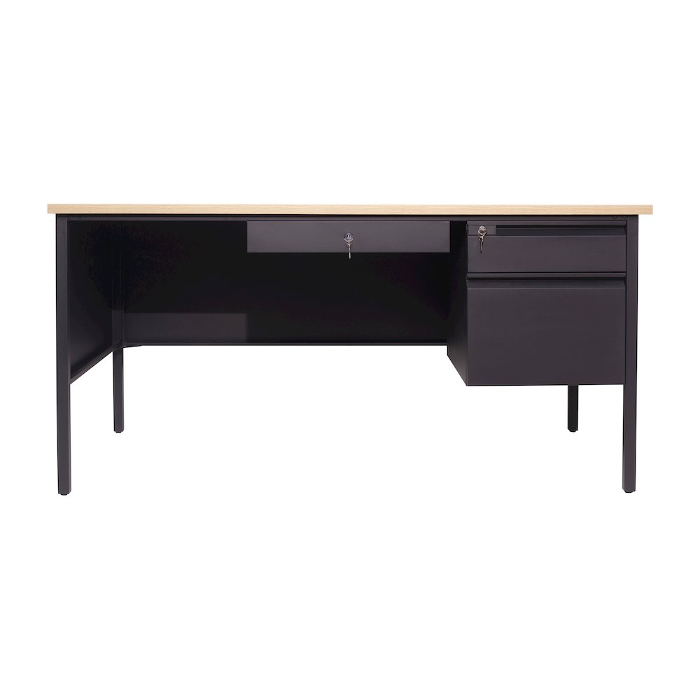 Contemporary 30x60 Commercial Grade Single Pedestal Desk with Drawers, White Oak. Picture 11