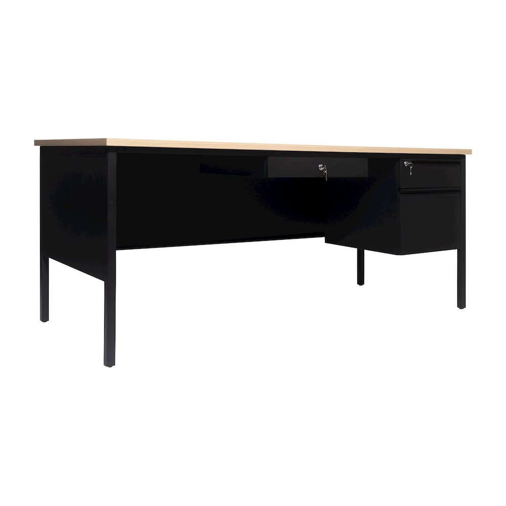 Contemporary 30x70 Commercial Grade Single Pedestal Desk with Drawers, White Oak. Picture 1