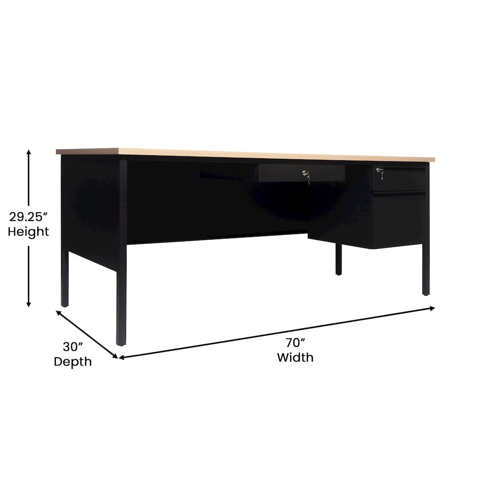 Contemporary 30x70 Commercial Grade Single Pedestal Desk with Drawers, White Oak. Picture 5