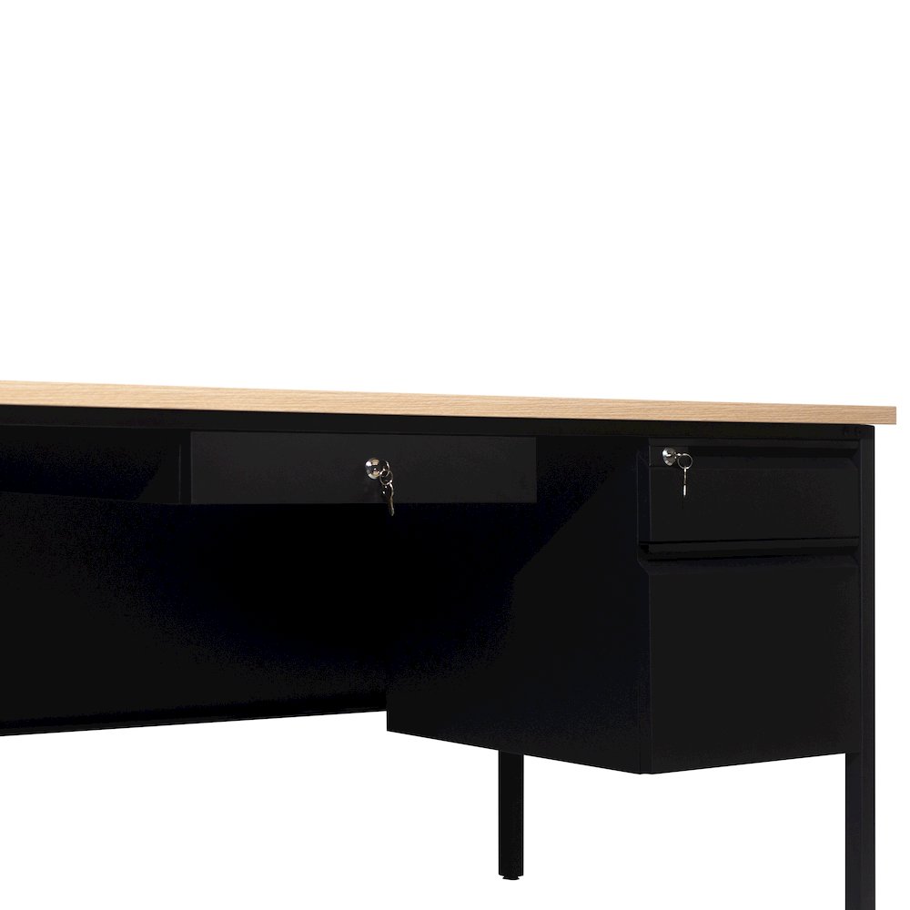 Contemporary 30x70 Commercial Grade Single Pedestal Desk with Drawers, White Oak. Picture 12