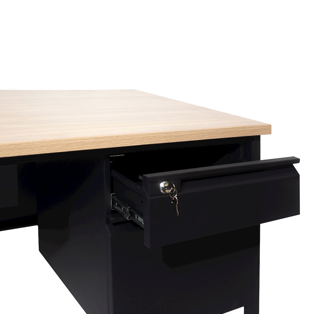Contemporary 30x70 Commercial Grade Single Pedestal Desk with Drawers, White Oak. Picture 13