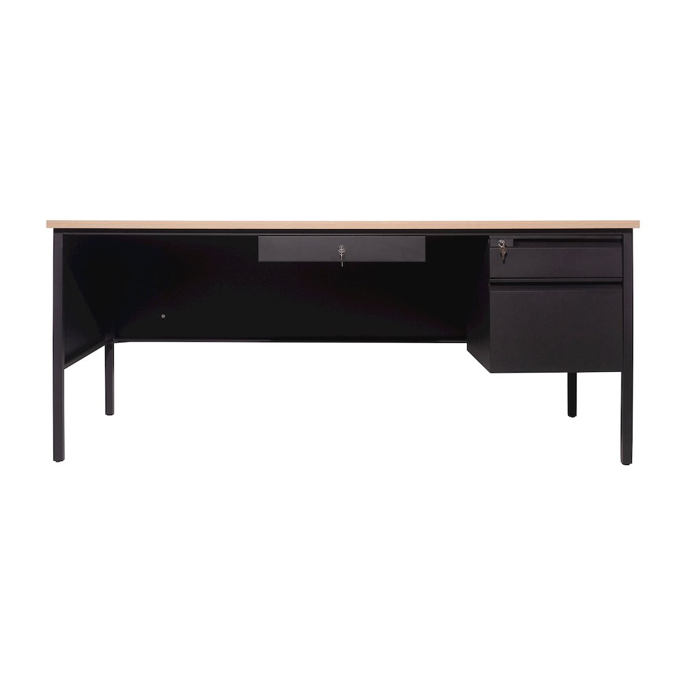 Contemporary 30x70 Commercial Grade Single Pedestal Desk with Drawers, White Oak. Picture 11