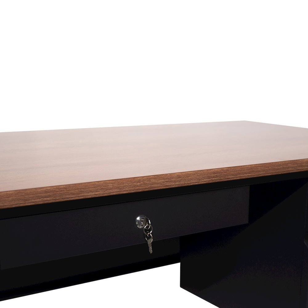 30x70 Right Side Single Pedestal Desk, 3 Locking Drawers, Walnut Top,Black Frame. Picture 9