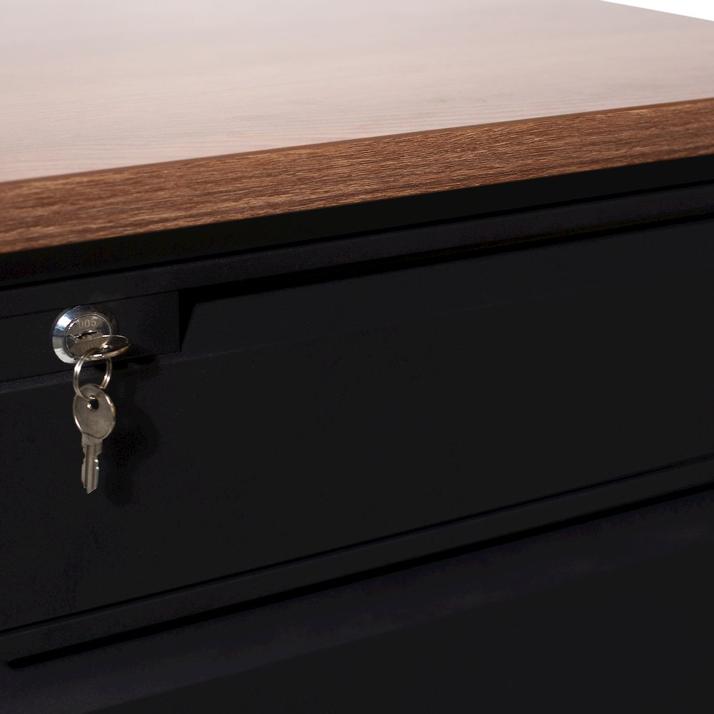 30x70 Right Side Single Pedestal Desk, 3 Locking Drawers, Walnut Top,Black Frame. Picture 12