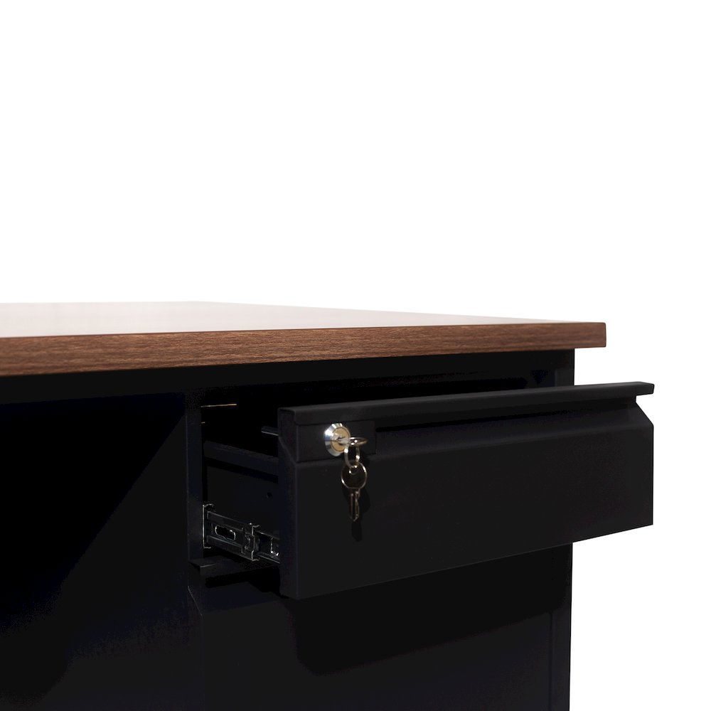 30x70 Right Side Single Pedestal Desk, 3 Locking Drawers, Walnut Top,Black Frame. Picture 13