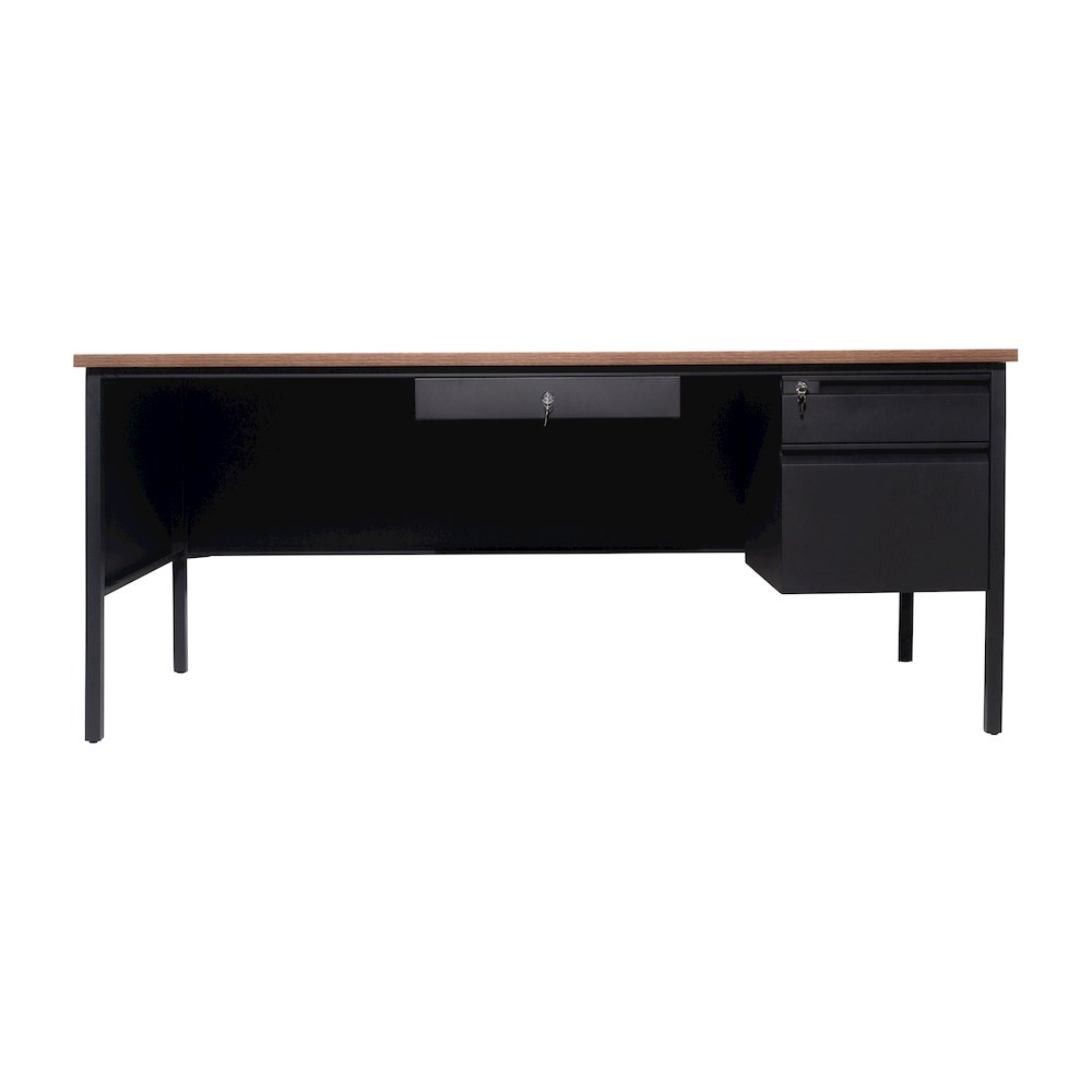 30x70 Right Side Single Pedestal Desk, 3 Locking Drawers, Walnut Top,Black Frame. Picture 11