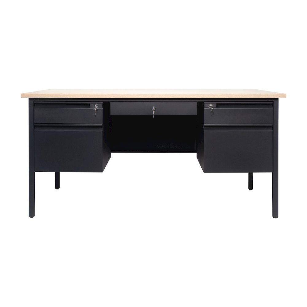 30x60 Double Pedestal Desk with 5 Locking Drawers, White Oak Top and Black Frame. Picture 11