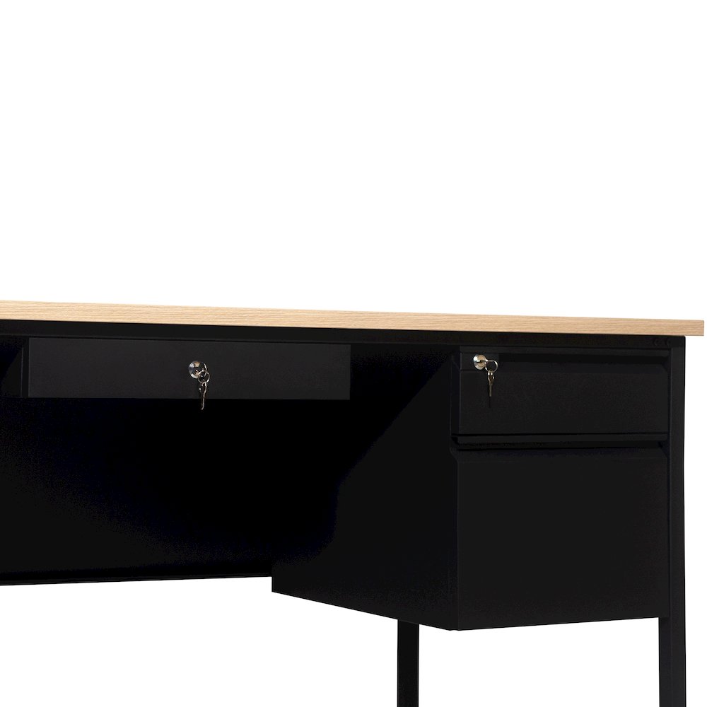 30x70 Double Pedestal Desk with 5 Locking Drawers, White Oak Top and Black Frame. Picture 9