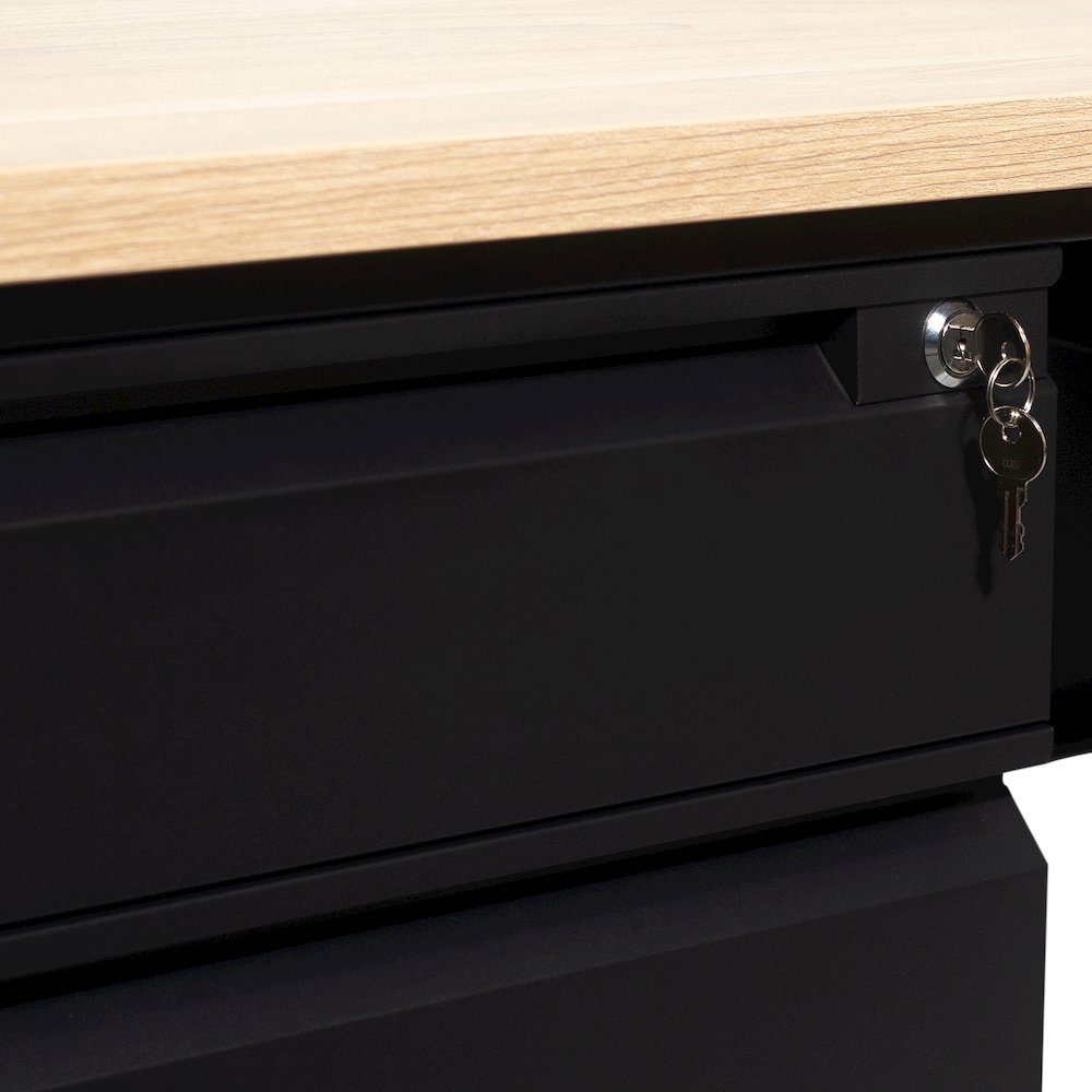 30x70 Double Pedestal Desk with 5 Locking Drawers, White Oak Top and Black Frame. Picture 12