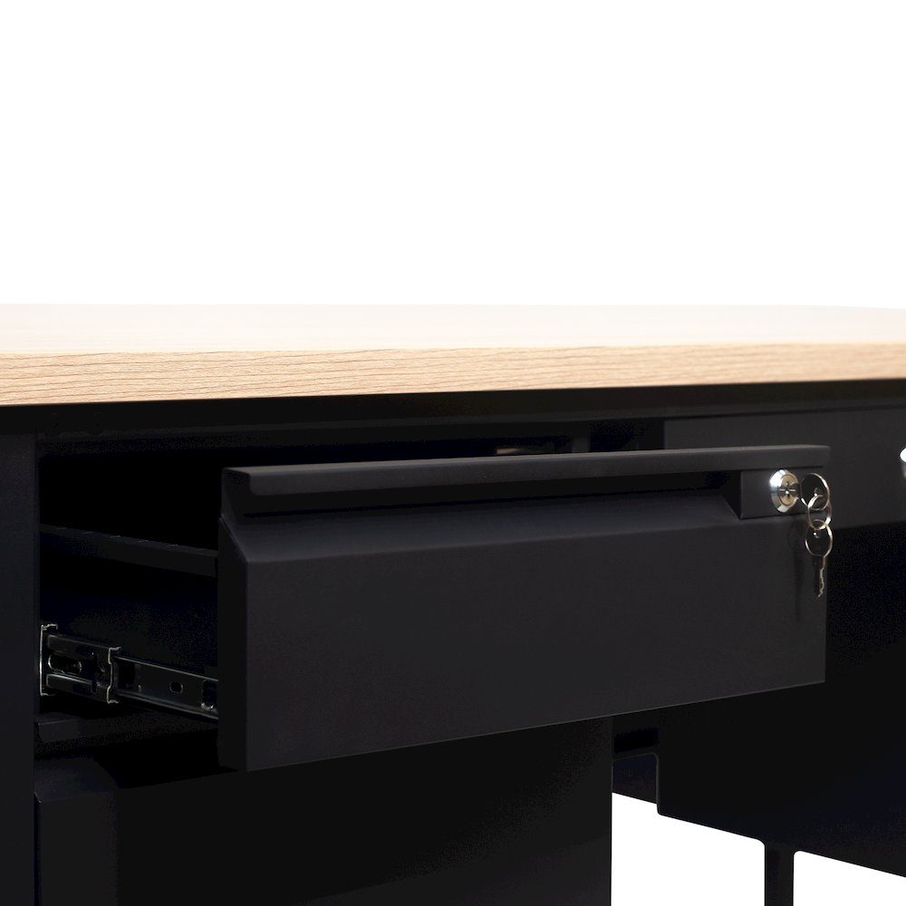 30x70 Double Pedestal Desk with 5 Locking Drawers, White Oak Top and Black Frame. Picture 13
