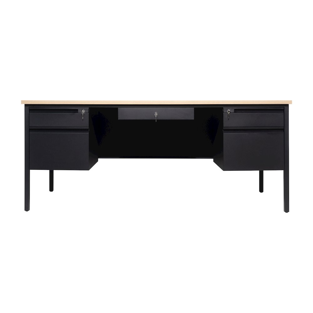 30x70 Double Pedestal Desk with 5 Locking Drawers, White Oak Top and Black Frame. Picture 11