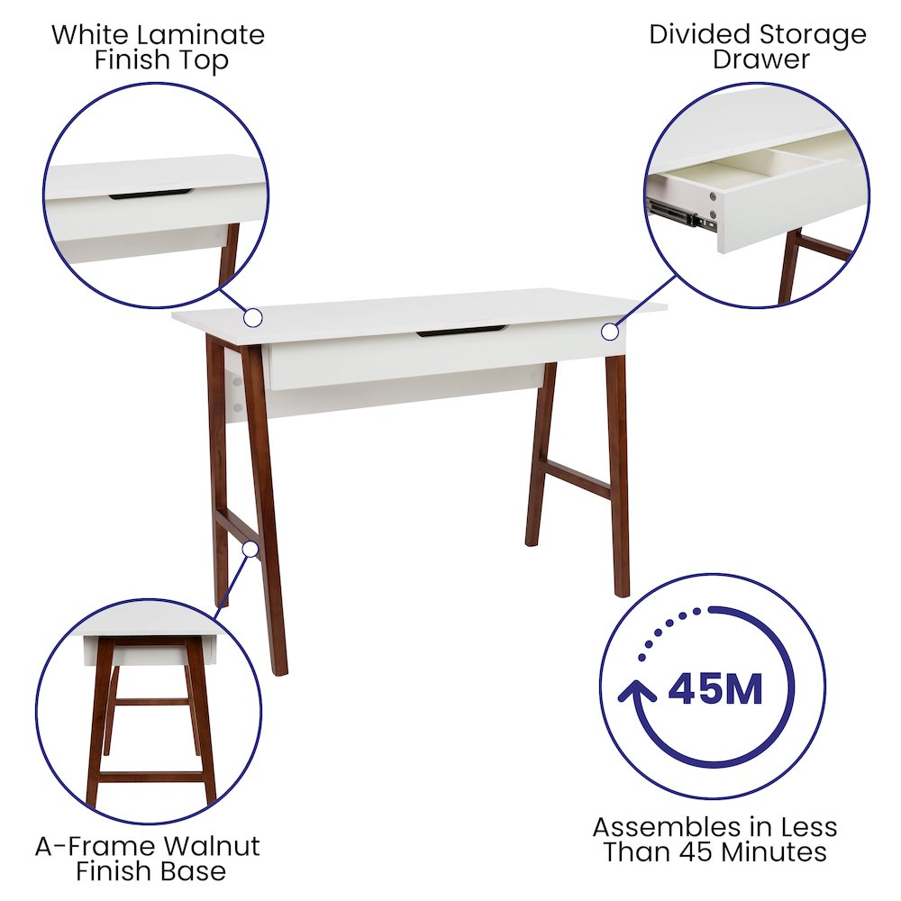 Table Desk for Writing and Work, White/Walnut. Picture 4