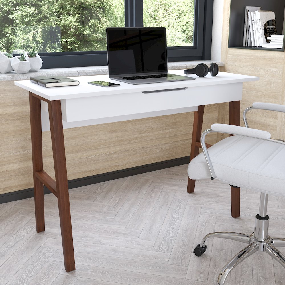Table Desk for Writing and Work, White/Walnut. Picture 2