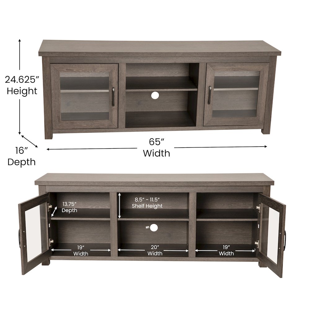 Classic TV Stand up to 80" TVs - Black Wash Finish with Full Glass Doors. Picture 5