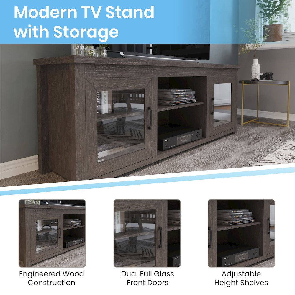 Classic TV Stand up to 80" TVs - Black Wash Finish with Full Glass Doors. Picture 4