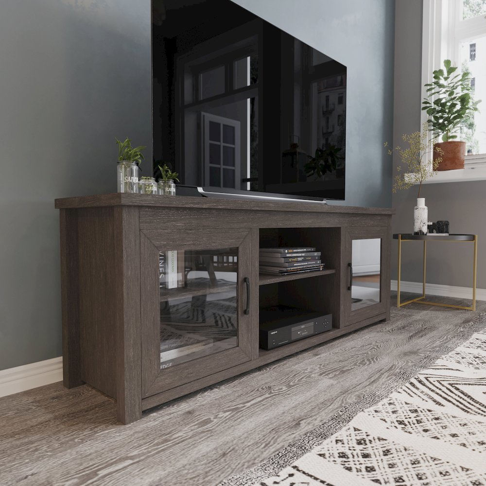 Classic TV Stand up to 80" TVs - Black Wash Finish with Full Glass Doors. Picture 2