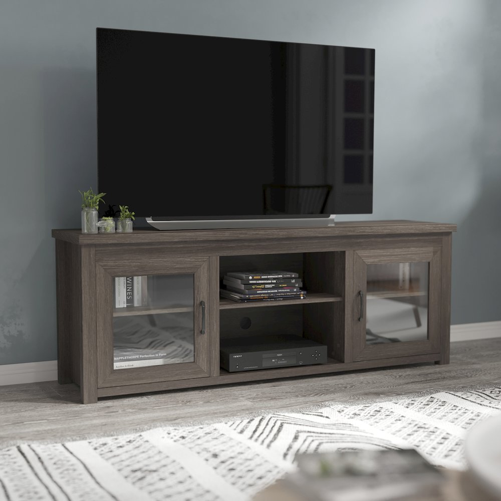 Classic TV Stand up to 80" TVs - Black Wash Finish with Full Glass Doors. Picture 6