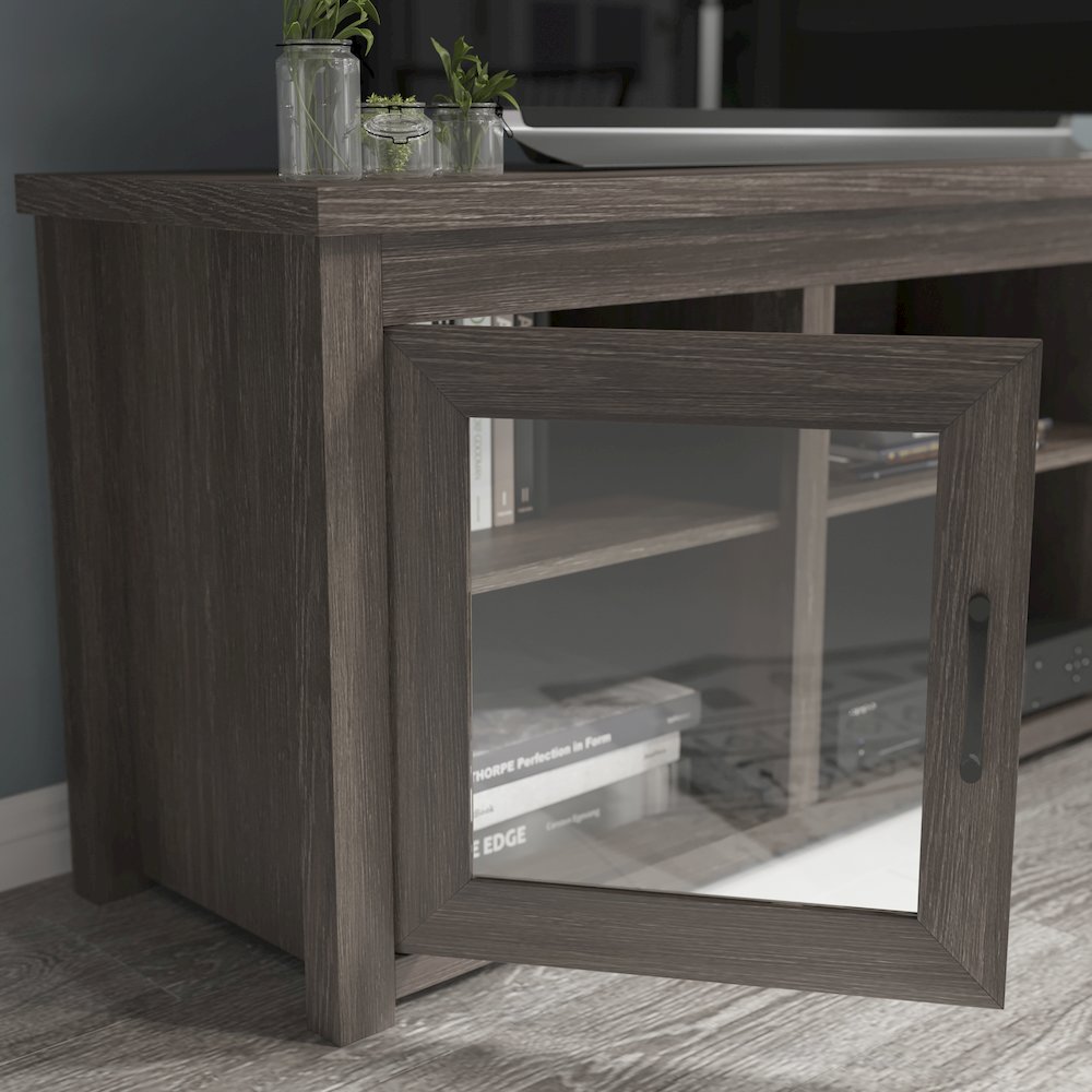Classic TV Stand up to 80" TVs - Black Wash Finish with Full Glass Doors. Picture 7