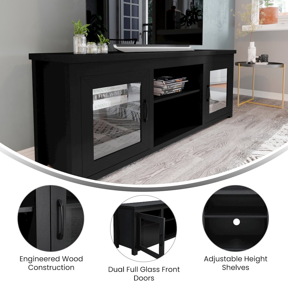 65" Entertainment Center with Storage Cabinets for up to 80" TV's, Black. Picture 4