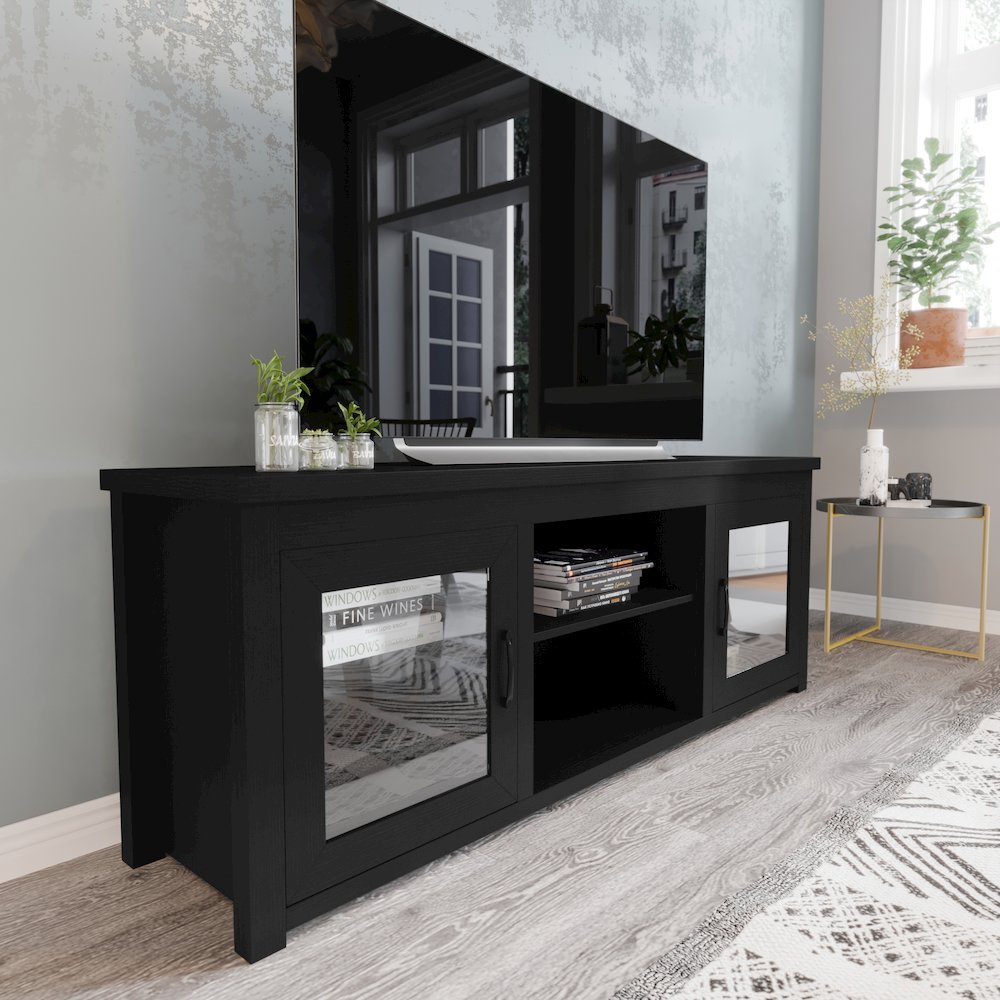 65" Entertainment Center with Storage Cabinets for up to 80" TV's, Black. Picture 3